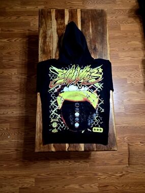 Evil Vice's Black Graphic Hoodie with Neon Yellow & Red